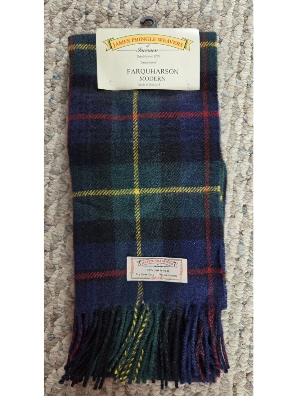 James Pringle Weavers Lambswool Scarf Dress Gordon Tartan Green Blue Yellow Red